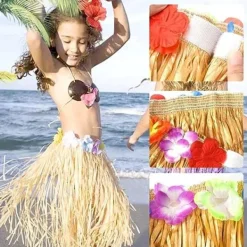 6 st 40 cm Hula Hula Hawaii blomsterkjolar, stretchkjol gyllene halmfärg Hawaii strand sommarfestartiklar.><noscript><img width=