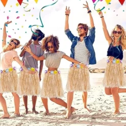 6 st 40 cm Hula Hula Hawaii blomsterkjolar, stretchkjol gyllene halmfärg Hawaii strand sommarfestartiklar.><noscript><img width=