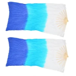 2 st 1,5 m Konstgjord Siden Magdans Bambufläkt Trefärgad Fyrkantsdans Fläkt Dansrekvisita Vit Cyan Blå> Tillbehör