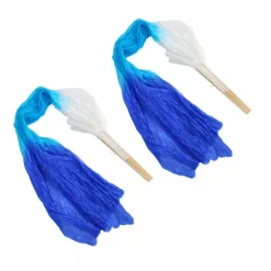 2 st 1,5 m Konstgjord Siden Magdans Bambufläkt Trefärgad Fyrkantsdans Fläkt Dansrekvisita Vit Cyan Blå> Tillbehör