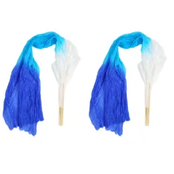 2 st 1,5 m Konstgjord Siden Magdans Bambufläkt Trefärgad Fyrkantsdans Fläkt Dansrekvisita Vit Cyan Blå><noscript><img width=