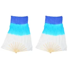 2 st 1,5 m Konstgjord Siden Magdans Bambufläkt Trefärgad Fyrkantsdans Fläkt Dansrekvisita Vit Cyan Blå><noscript><img width=