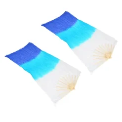 2 st 1,5 m Konstgjord Siden Magdans Bambufläkt Trefärgad Fyrkantsdans Fläkt Dansrekvisita Vit Cyan Blå><noscript><img width=