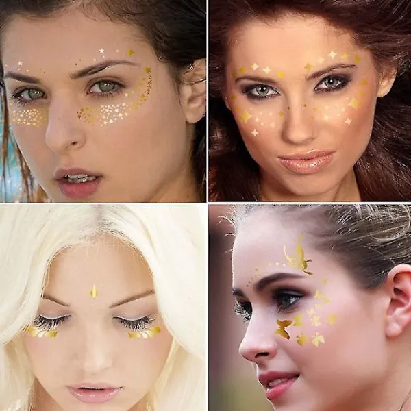 unbranded 6 st ansikts tatueringsdekaler, ansikts guld tillfälliga överförings tatueringar för kvinnor flickor Halloween smink dansare kostymfester> Smink