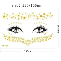 unbranded 6 st ansikts tatueringsdekaler, ansikts guld tillfälliga överförings tatueringar för kvinnor flickor Halloween smink dansare kostymfester><noscript><img width=