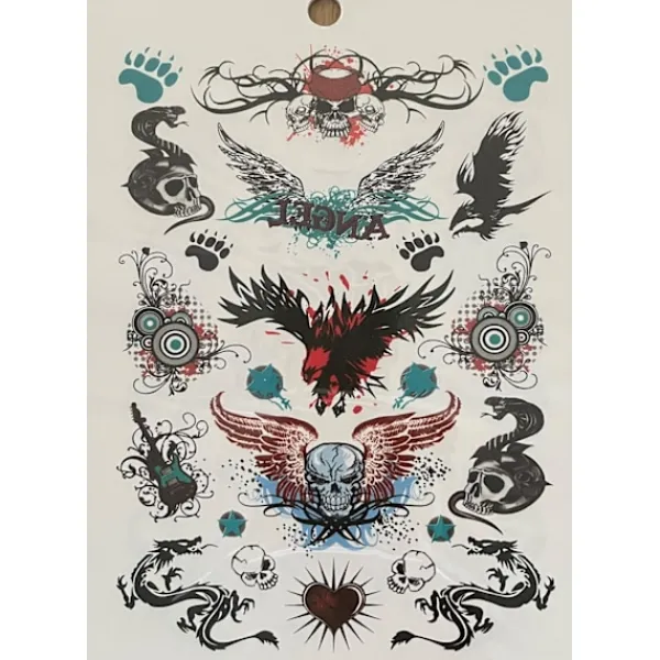 Novia 6 st Ark Temporära Tatueringar / Fake Tattoo Sticker - Döskalle / Drake / Örn / Ros> Smink