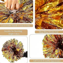 12 st Cheerleading Pom Poms med Fingerhål Metallisk Folie Cheer Pom Poms_Billiga presenter Lila Guld Stor Large><noscript><img width=