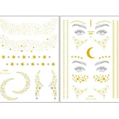 2 st Face Face Tattoo Stickers Metallic Tattoo Stickers Flash Tattoos för flickor och ungdomar Semestergåva-> Smink