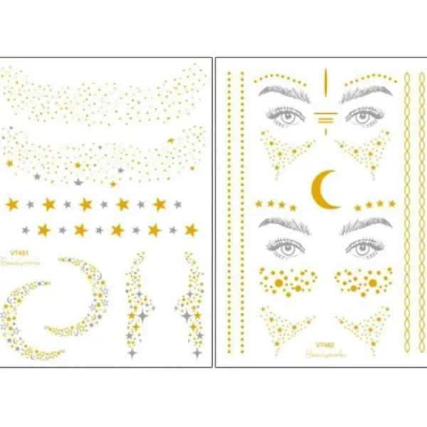 2 st Face Face Tattoo Stickers Metallic Tattoo Stickers Flash Tattoos för flickor och ungdomar Semestergåva-> Smink