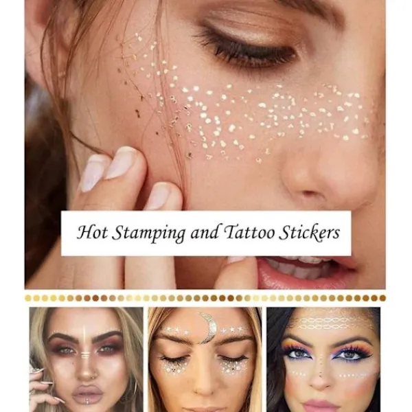 2 st Face Face Tattoo Stickers Metallic Tattoo Stickers Flash Tattoos för flickor och ungdomar Semestergåva-> Smink