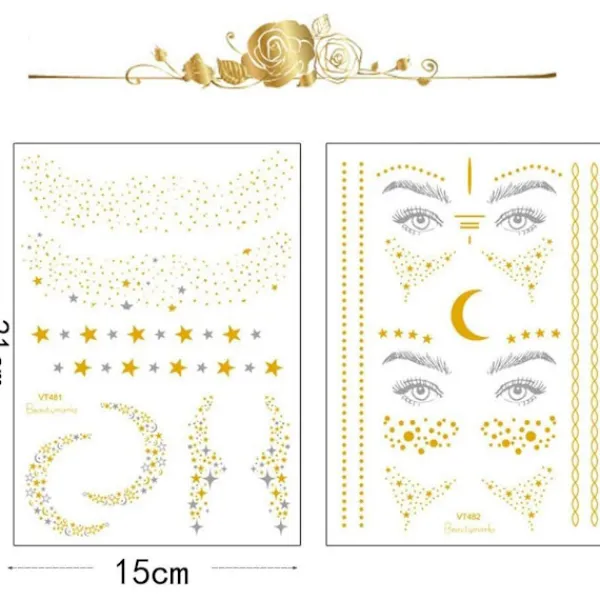 2 st Face Face Tattoo Stickers Metallic Tattoo Stickers Flash Tattoos för flickor och ungdomar Semestergåva-> Smink