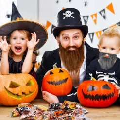 4 st falska skägg, Halloween-skägg, tomteskägg, vitt långt hår, svart skägg, festskägg><noscript><img width=