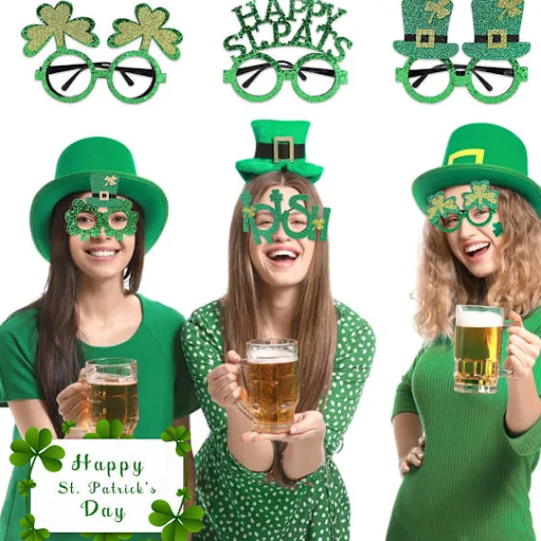 6 st festdekorationer glasögon hattar gröna klöver glasögonbågar> Tillbehör