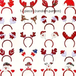 DAO 12 st Festliga Julpannband - Röda & Hårband i Plast med Tomte, Snögubbe & Renhorn, Perfekt för Juldekorationer, [DB] 12pcs><noscript><img width=