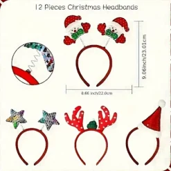 DAO 12 st Festliga Julpannband - Röda & Hårband i Plast med Tomte, Snögubbe & Renhorn, Perfekt för Juldekorationer, [DB] 12pcs><noscript><img width=