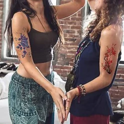 16 st färgglada blomtatueringsdekaler Tatueringsdekoration Blomtatueringsdekal> Smink