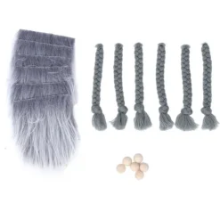 EURL 18 st Förklippta Tomteskägg Fluffig Grå Kostymfläta med Träpärlor DIY Hantverksdekorationer><noscript><img width=