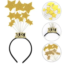1 st Glitter Star Hårband Nyår Foto Prop Dekoration (33,5X11cm, Guld)><noscript><img width=