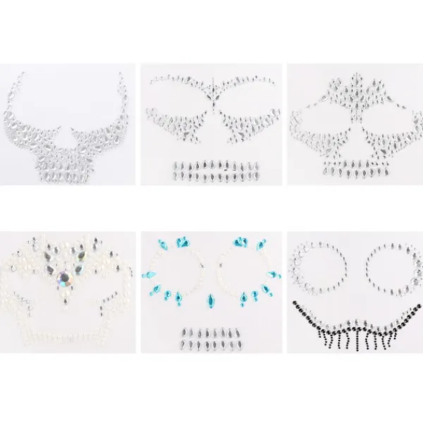 6 st Glitterklistermärken Ansiktsklistermärken Rhinestone Ansiktsklistermärken Ansiktsjuveler Smink> Smink