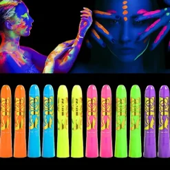ATELA 12 st Glow In The Black Light Body Face Paint, Uv Crayons Kit F> Smink
