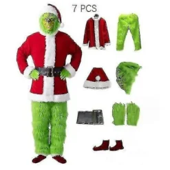 7 st Grinhen Kostym Jul osplay Vuxen Tomtedräkt Set + Mask A-Perfet 3XL> Dräkter
