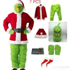 7 st Grinhen Kostym Jul osplay Vuxen Tomtedräkt Set + Mask A-Perfet 3XL><noscript><img width=