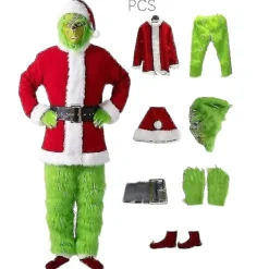 7 st Grinchen-dräkt Jul Cosplay Vuxen Jultomtedräkt Set + Mask A-WELLNGS Mask endast EN STORLEK> Dräkter