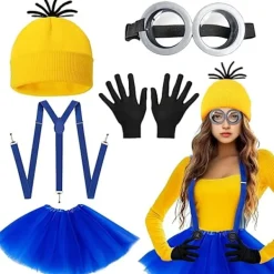 5 st Gula Kostymtillbehör för Vuxna, Maskeradset med Glasögon Svarta Handskar för Halloween Cosplay Party Tillbehör-FA-> Dräkter