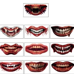 10 st Halloween Clown Horror Mun Tatuering Stickers Ansiktsdekaler Falska Tatuering Stickers Tillfällig Tatuering Kit> Smink