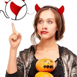 2 st Halloween Djävulshorn Huvudband Ängel Halo Röd Demon Öra Whit><noscript><img width=