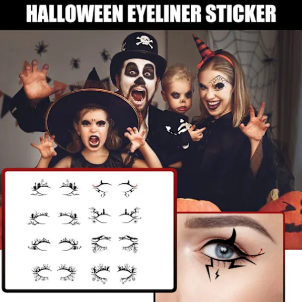 8 st Halloween Eyeliner Sticker Öga Tillfälliga Tatueringar Fladdermus Spindelväv Mönster> Smink