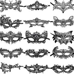 15 st Halloween Flexibla Spetsmasker Kvinnor Sexiga Ögonmasker för> Masker