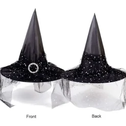 2 st Halloween häxhatt kostym cosplay hatt med snygga mesh kors rekvisita><noscript><img width=