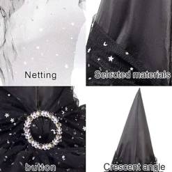 2 st Halloween häxhatt kostym cosplay hatt med snygga mesh kors rekvisita><noscript><img width=