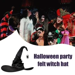 3 st Halloween Häxhattar Svarta Spindel Fladdermus Häxhatt Stora Rynkade Hattar Kvinnor Kostymtillbehör för Halloween Cosplay Party><noscript><img width=