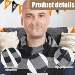 FMYSJ 4 st Halloween Kostymtillbehör för Vuxna, Latex Skallig Huvud med Peruk, Randig Halsduk, Falsk Lång Näsa, Rollek Party Tecknad Cosplay (FMY)><noscript><img width=