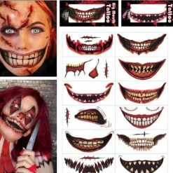 12 st Halloween Leende Mun Tatueringsdekaler Clown Horror Mun Tillfälliga Tatueringar för Barn Vuxna Cosplay Party Dekorationer><noscript><img width=