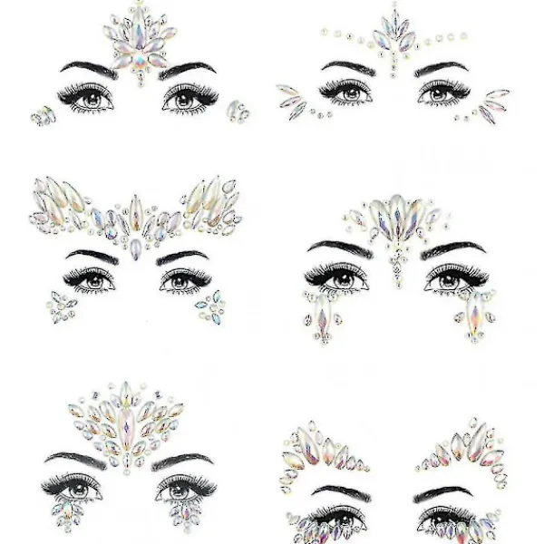 6 st Halloween Noctilucent Face Gems Tattoo Sticker, cosplay> Smink