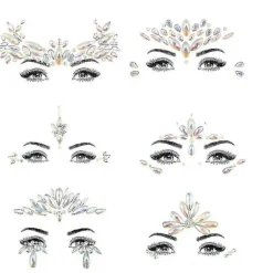 6 st Halloween Noctilucent Face Gems Tattoo Sticker, cosplay> Smink