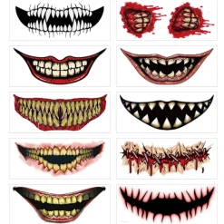 10 st Halloween Prank Makeup Tillfälliga Tatueringar Ansiktsdekaler, Clown Läskig Stor Mun Vattentäta Falska Tatuering Klistermärken> Smink