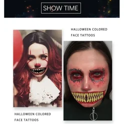 10 st Halloween Prank Makeup Tillfälliga Tatueringar Ansiktsdekaler, Clown Läskig Stor Mun Vattentäta Falska Tatuering Klistermärken> Smink