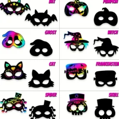 8 st Halloween regnbåge skrapkonst ansiktsmasker skelett häxa pumpa ansiktsmasker Halloween festgåvor tillbehör dekorationer för barn><noscript><img width=