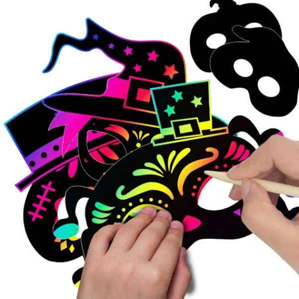 8 st Halloween regnbåge skrapkonst ansiktsmasker skelett häxa pumpa ansiktsmasker Halloween festgåvor tillbehör dekorationer för barn> Masker