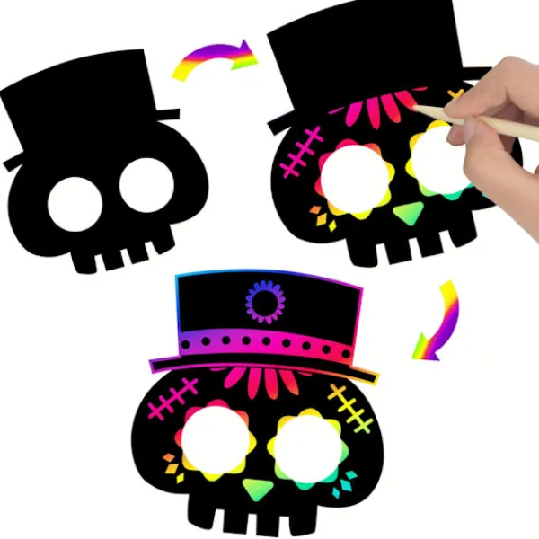8 st Halloween regnbåge skrapkonst ansiktsmasker skelett häxa pumpa ansiktsmasker Halloween festgåvor tillbehör dekorationer för barn> Masker