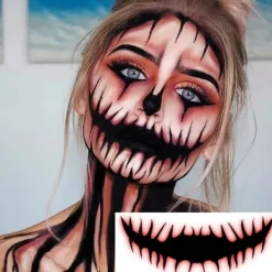 10 st Halloween Skämt Makeup Tillfälliga Tatueringar Ansiktsdekaler, Clown Läskig Stor Mun Vattentät Falsk Tatuering Dekaler><noscript><img width=