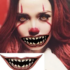 10 st Halloween Skämt Makeup Tillfälliga Tatueringar Ansiktsdekaler, Clown Läskig Stor Mun Vattentät Falsk Tatuering Dekaler><noscript><img width=