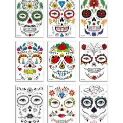 9 st Halloween Tillfälliga Tatueringar Skräck Skelett Tatuering Dekal för Festrekvisita Horror Cosplay Kostym Makeup Rekvisita> Smink
