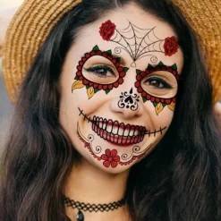 9 st Halloween Tillfälliga Tatueringar Skräck Skelett Tatuering Dekal för Festrekvisita Horror Cosplay Kostym Makeup Rekvisita> Smink