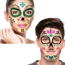 9 st Halloween Tillfälliga Tatueringar Skräck Skelett Tatuering Dekal för Festrekvisita Horror Cosplay Kostym Makeup Rekvisita><noscript><img width=