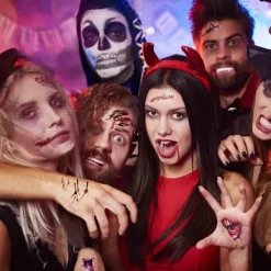 9 st Halloween Tillfälliga Tatueringar Skräck Skelett Tatuering Dekal för Festrekvisita Horror Cosplay Kostym Makeup Rekvisita><noscript><img width=